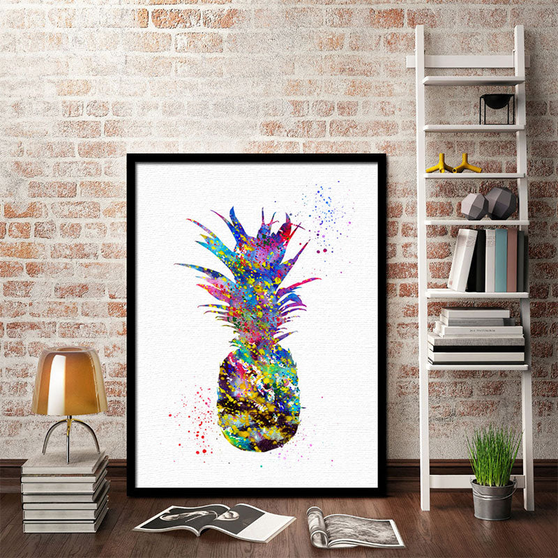 BowLift | Tropical Pineapple Watercolor Canvas Blue Textured Wall Art Print for Living Room