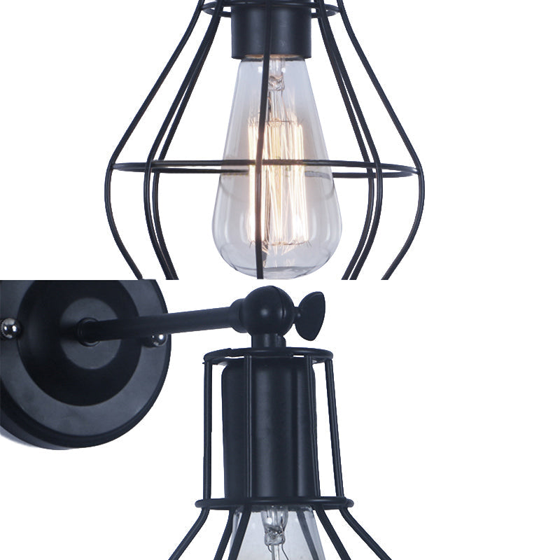 BowLift | Black 1 Head Wall Lamp Vintage Industrial Metal Bottle/Rectangular Wall Light Wall Lamp with Wire Frame for Café
