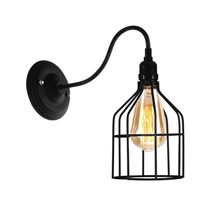 BowLift | Black 1 Head Wall Lamp Vintage Industrial Metal Bottle/Rectangular Wall Light Wall Lamp with Wire Frame for Café