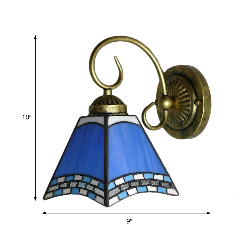 BowLift | Blue Pyramid Wall Lighting Nautical Mission 1 Light Stained Glass Wall Mounted Light for Foyer