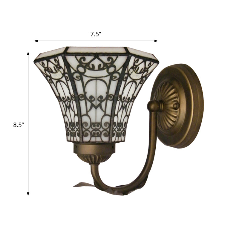 BowLift | Tiffany style mini wall lamp with curved arm 1 light art glass wall lighting in antique brass