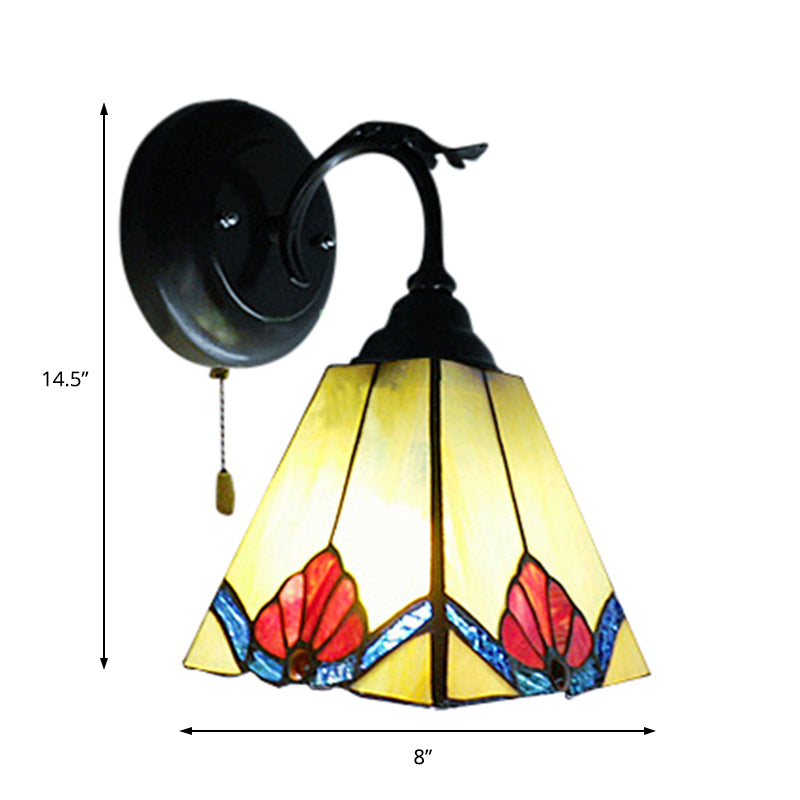 BowLift | Flower Mini Wall Light with Pyramid Shade Stained Glass 1 Light Lodge Wall Light in Black
