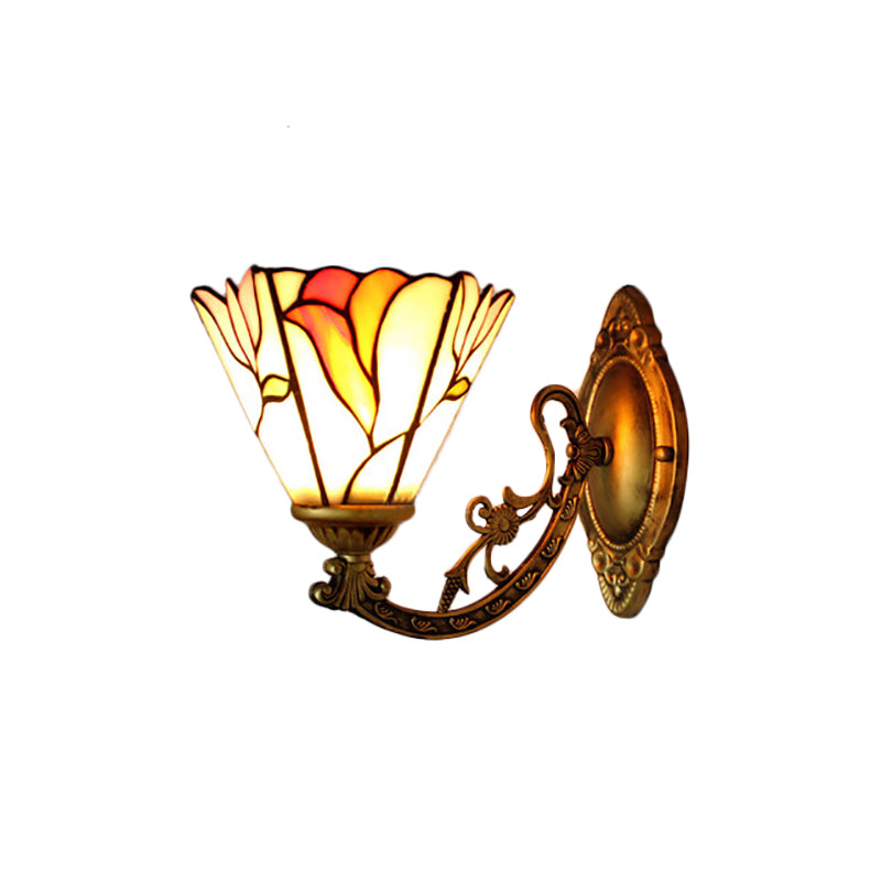 BowLift | Flower Wall Mount Light Lodge Tiffany 1 Light Wall Lighting in Antique Brass for Bedroom