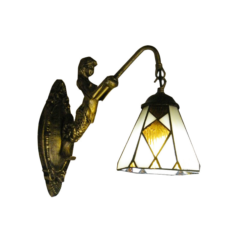 BowLift | Tiffany Cone Wall Mount Lighting 1 Head Beige Glass Wall Lamp with Mermaid Backplate