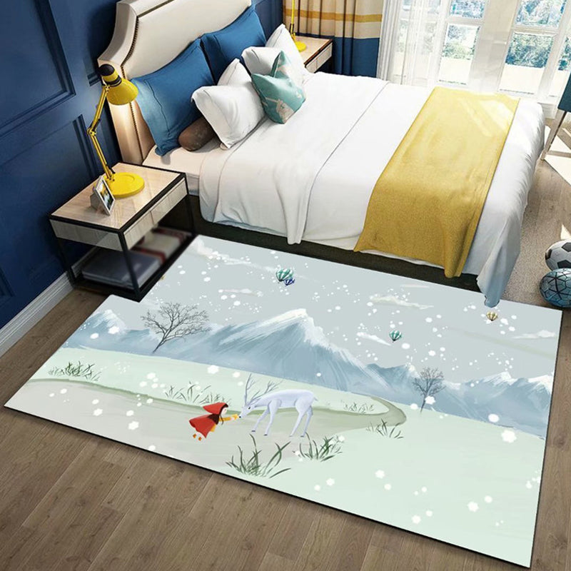 BowLift | Beautiful Children's Rug in Blue and Pink with Fairy Tale Castle Balloon Pattern Rug Polyester Washable Rug for the Children's Room