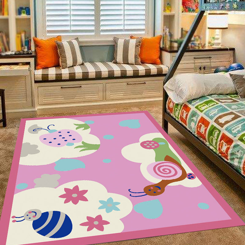 BowLift | Pink and Blue Children's Room Rug Animals Bird Elephant Giraffe Pattern Area Rug Polyester Non-slip Carpet