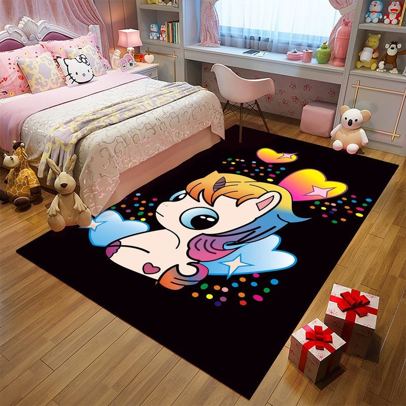 BowLift | Unique Children Carpet in Pink and Black Animal Unicorn Cat Pig Pattern Carpet Polyester Pet Friendly Rug for Kids Room