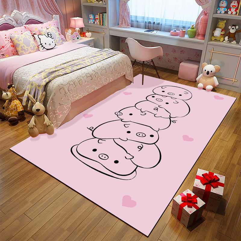 BowLift | Unique Children Carpet in Pink and Black Animal Unicorn Cat Pig Pattern Carpet Polyester Pet Friendly Rug for Kids Room