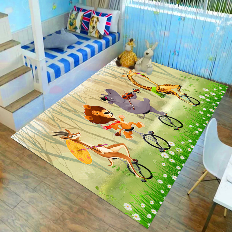 BowLift | Children’s children's room carpet in brown and green animal lion elephant deer print carpet polyester non-slip carpet
