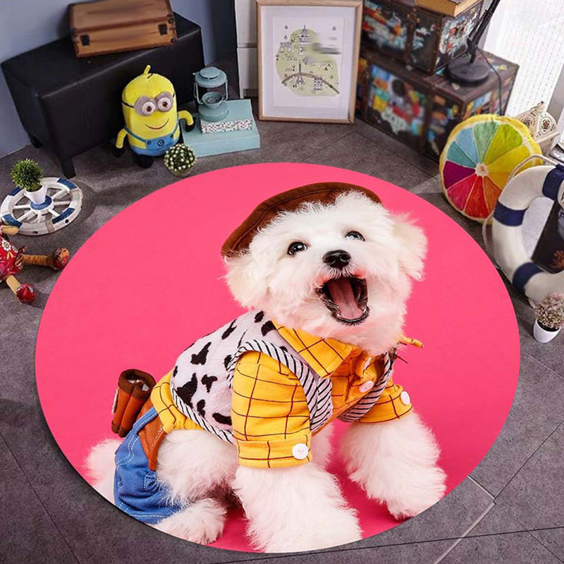 BowLift | Pink and Red Kids Room Carpet Animal Dog Pattern Area Rug Polyester Non-Slip Back Rug