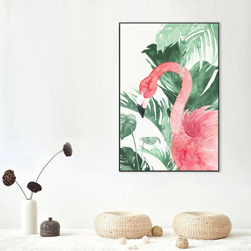 BowLift | Tropical Style Flamingo Painting in Pastel Color Textured Canvas for Dining Room