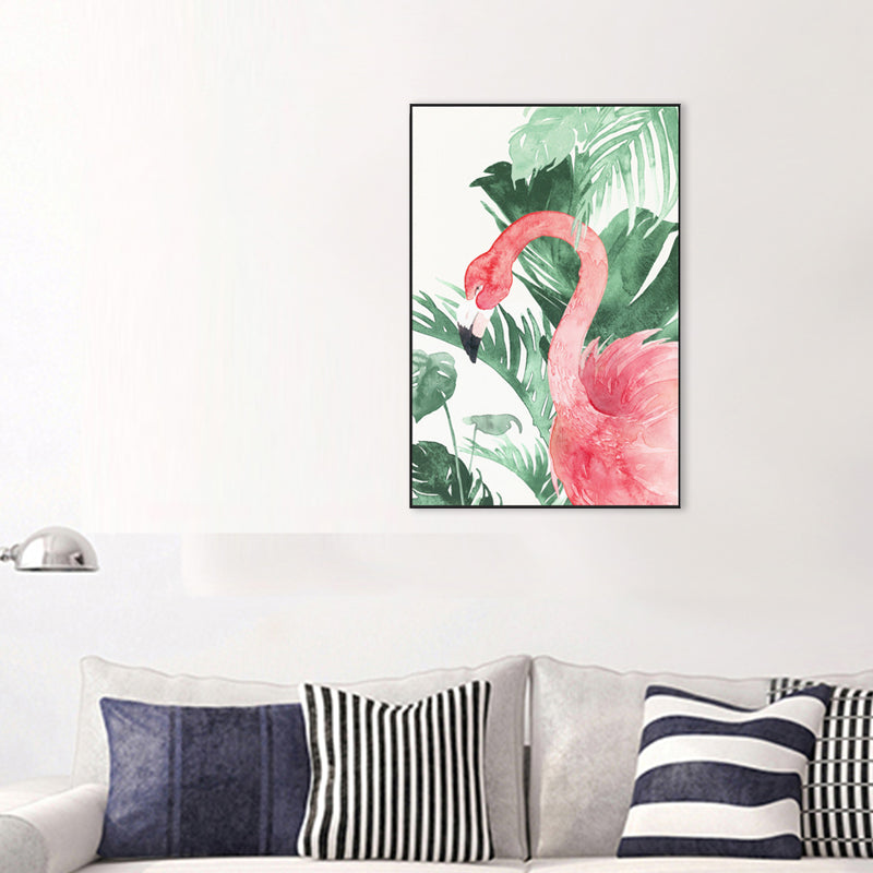 BowLift | Tropical Style Flamingo Painting in Pastel Color Textured Canvas for Dining Room