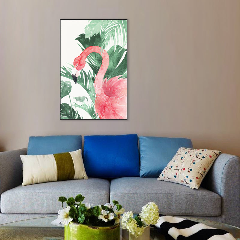 BowLift | Tropical Style Flamingo Painting in Pastel Color Textured Canvas for Dining Room
