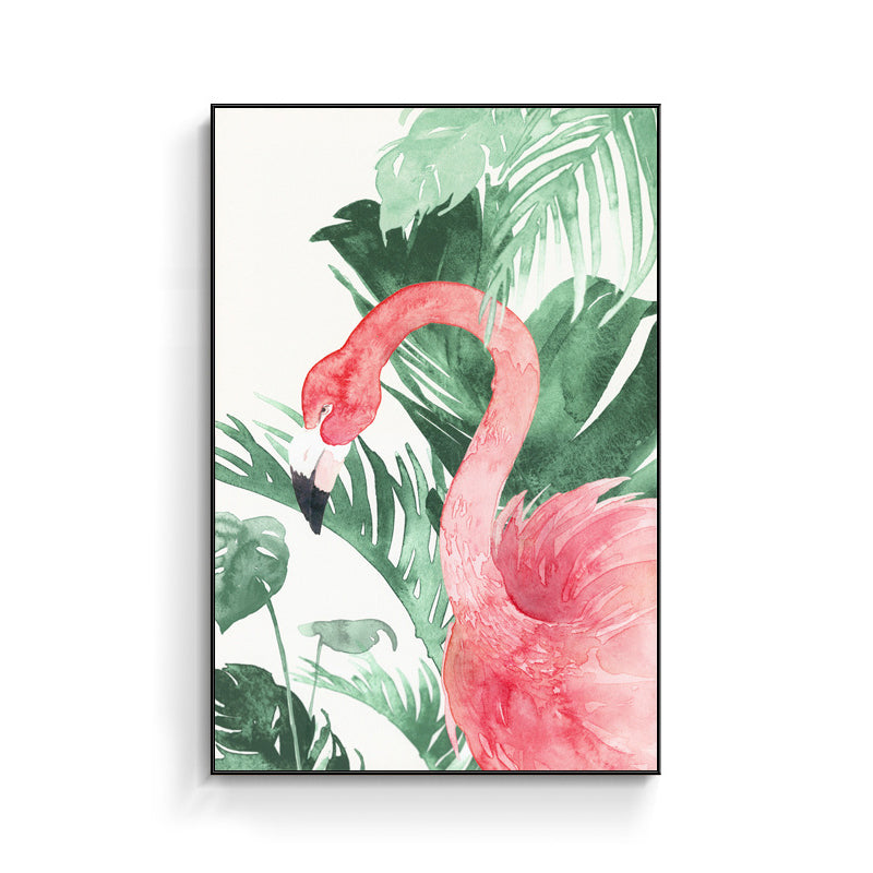 BowLift | Tropical Style Flamingo Painting in Pastel Color Textured Canvas for Dining Room