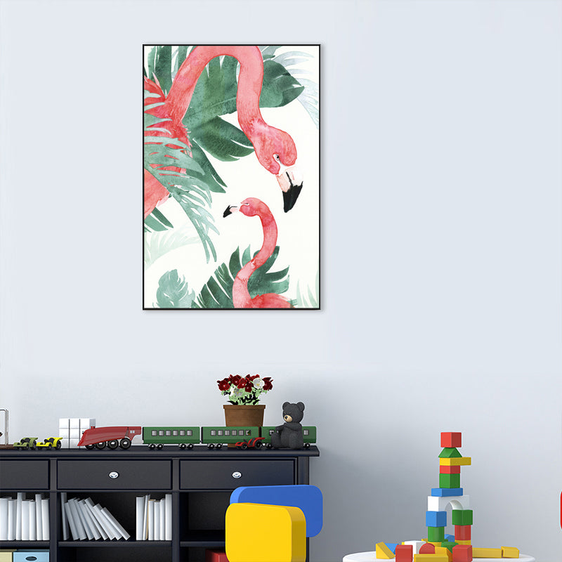 BowLift | Tropical Style Flamingo Painting in Pastel Color Textured Canvas for Dining Room