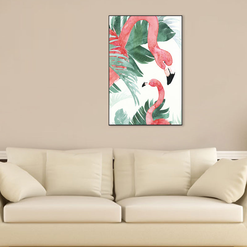 BowLift | Tropical Style Flamingo Painting in Pastel Color Textured Canvas for Dining Room