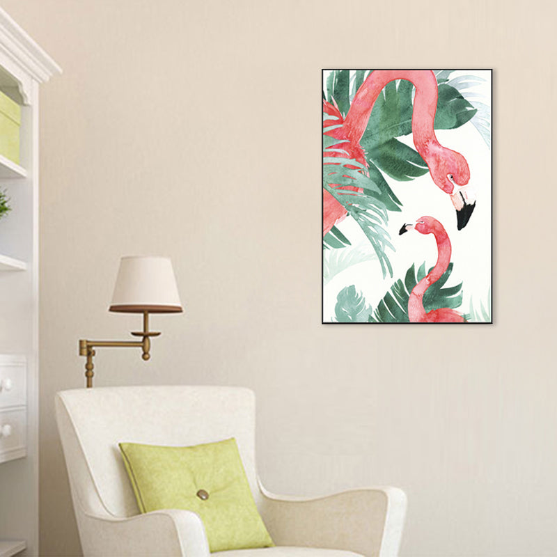 BowLift | Tropical Style Flamingo Painting in Pastel Color Textured Canvas for Dining Room