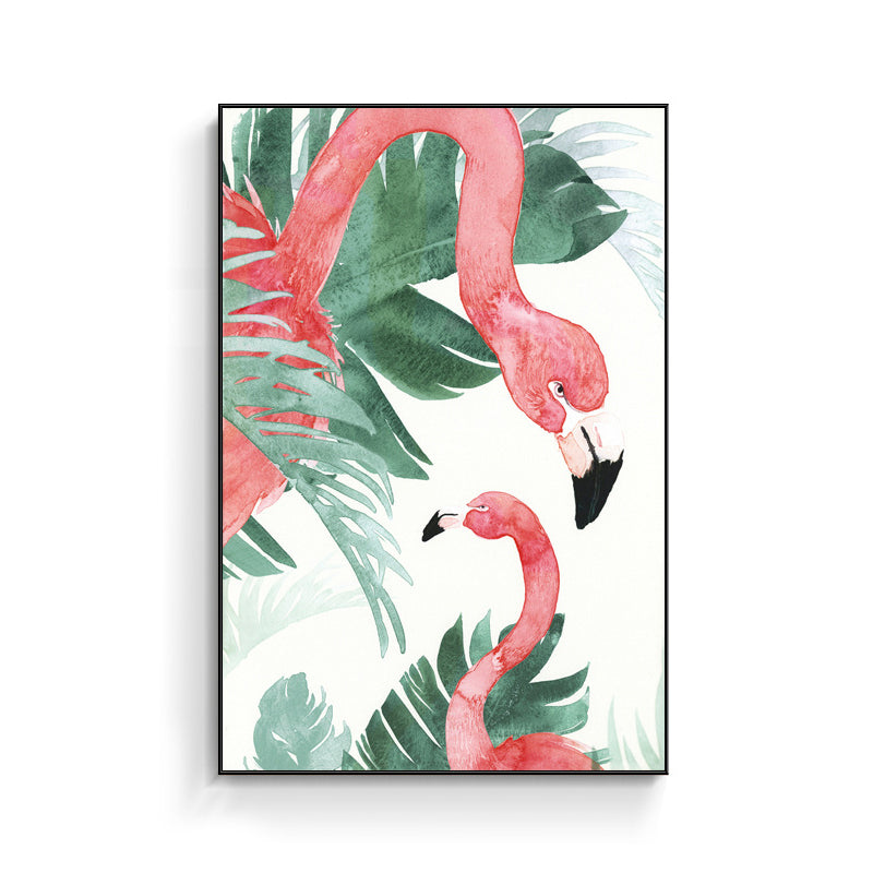 BowLift | Tropical Style Flamingo Painting in Pastel Color Textured Canvas for Dining Room