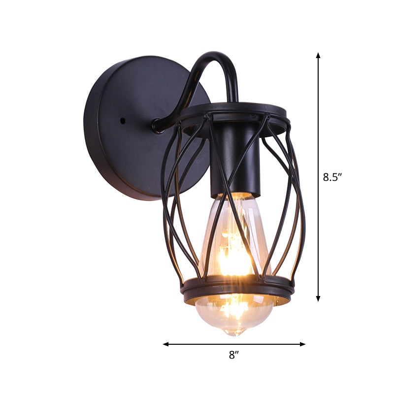 BowLift | Waist Drum Frame Restaurant Wall Lamp Vintage Metallic 1 Light Black Wall Mounting Lighting Fixture
