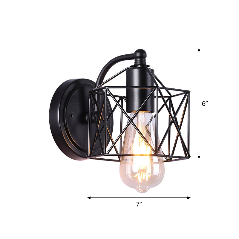 BowLift | Black Single-Head Wall-Mounted Lighting Antique Metal Hexagon Frame Reading Wall Light for the Living Room