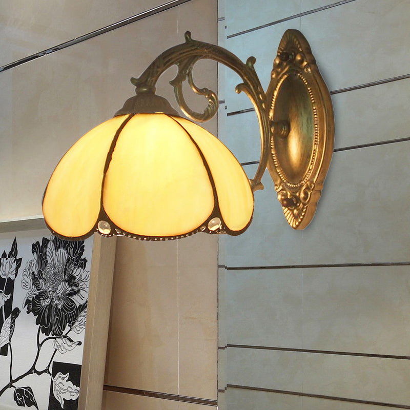 BowLift | Floral Wall Light Stained Glass 1 Light Tiffany Style Wall Lamp in Blue/Beige for Bedroom