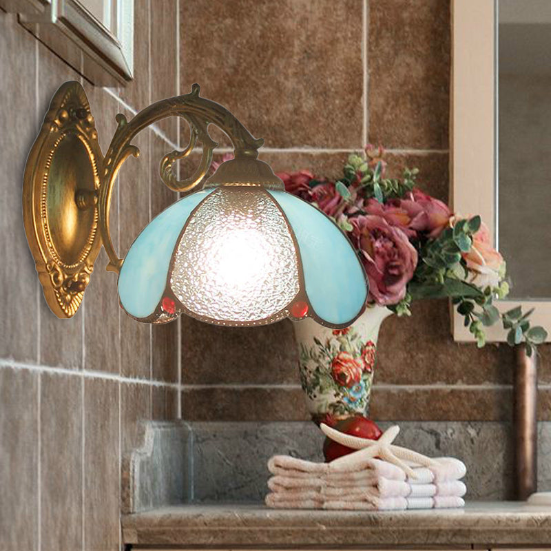 BowLift | Floral Wall Light Stained Glass 1 Light Tiffany Style Wall Lamp in Blue/Beige for Bedroom