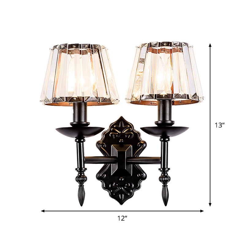 BowLift | Cone Wall Lamp Simple Crystal Prisms 1/2-Cup Black Wall Lamp with Candle Holder Design