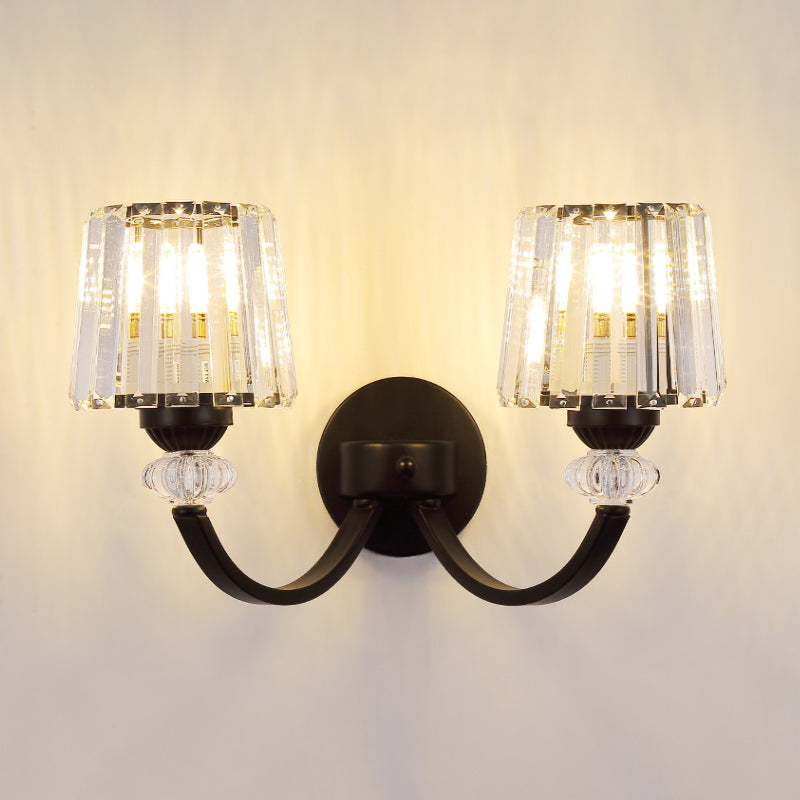 BowLift | Clear Crystal Frame Wall Light Modernist 1/2-Light Wall Mounted Lighting with Curved Arm in Black/Gold