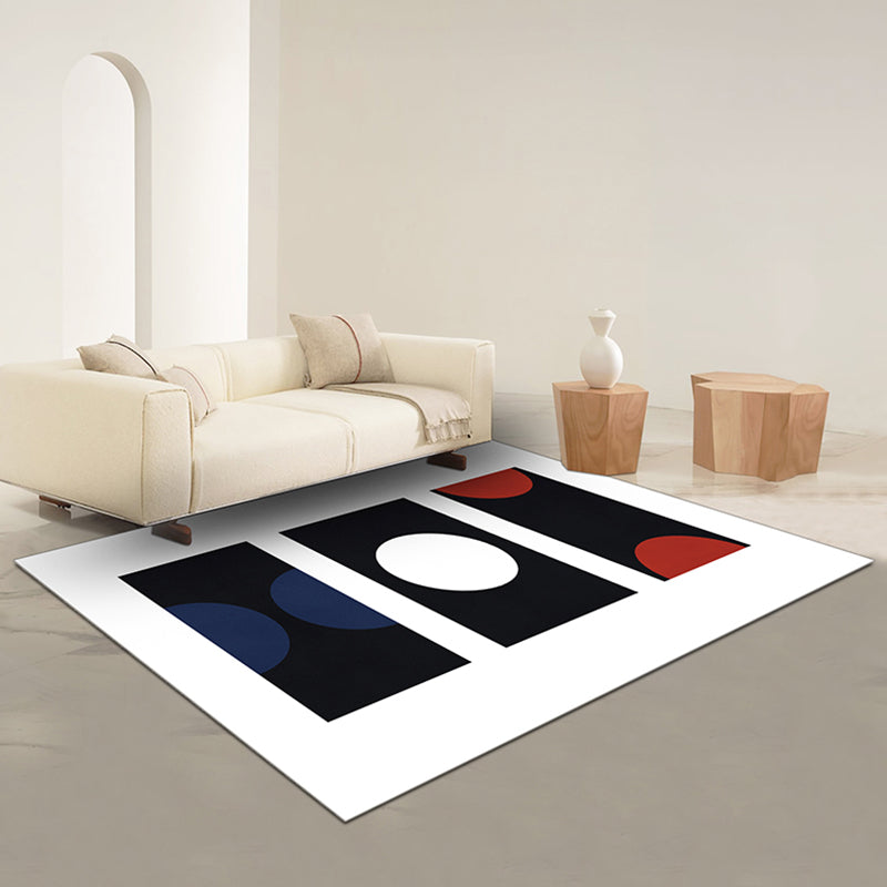 BowLift | Black and Red Abstract Area Rug Polyester Modern Rug Washable Pet Friendly Carpet for Living Room