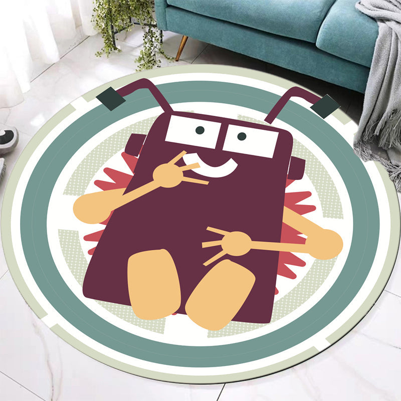 BowLift | Stylish rug with cartoon character pattern Green children's rug Polyester washable pet-friendly non-slip rug for the children's room
