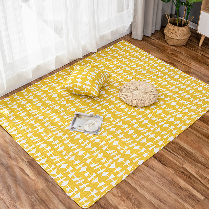 BowLift | Children Strawberry Pattern Rug Yellow and Green Cotton Rug Washable Pet-Friendly Non-Slip Rug for the Children's Room