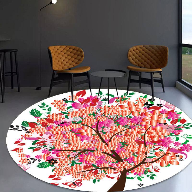 BowLift | Unique Flower Pattern Carpet Pink and Orange Child's Carpet Polyester Pet Friendly Washable Non-Slip Back Carpet for the Children's Room