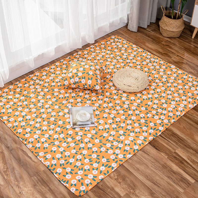 BowLift | Green and Purple Kids Carpet Cotton Flower Rug Pet-Friendly Washable Non-Slip Background Area Rug for Decoration