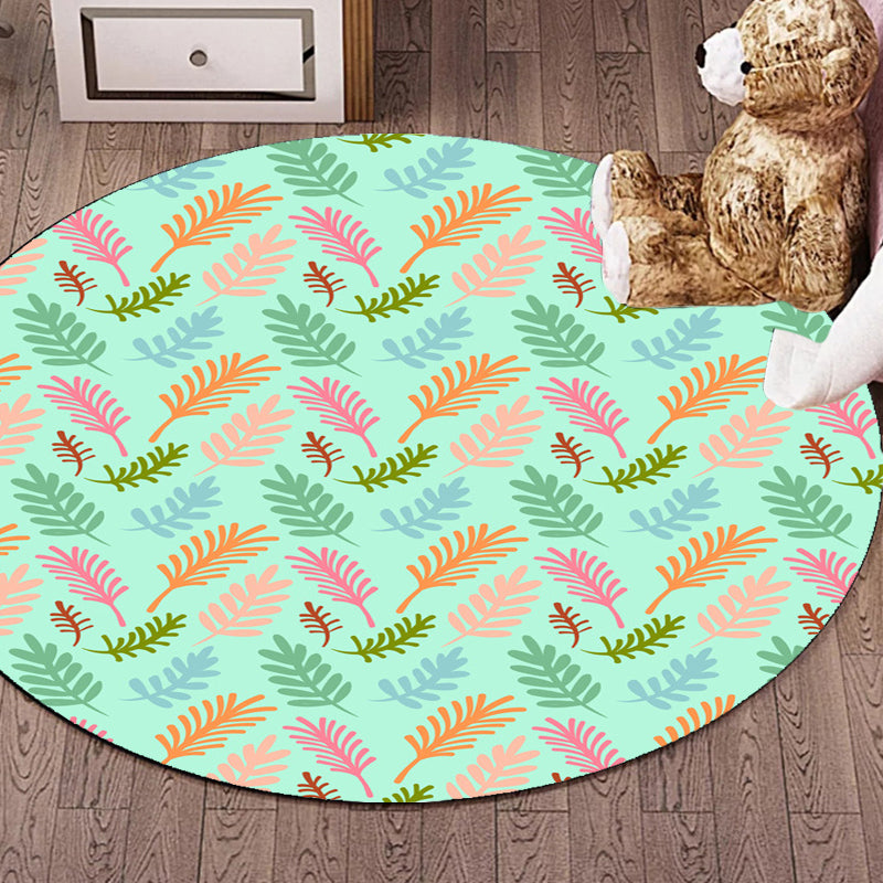 BowLift | Unique Leaf Pattern Rug Green Children's Rug Polyester Washable Pet Friendly Non-Slip Carpet for Children's Room