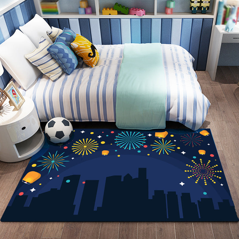 BowLift | Pink and Blue Children's Carpet Polyester Forest and City Pattern Carpet Pet Friendly Washable Non-Slip Backing Carpet for Decoration