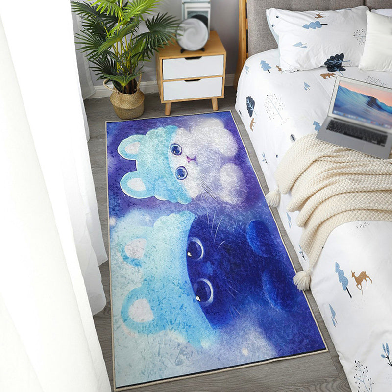 BowLift | Children Dog Pattern Rug Green and Blue Polyester Rug Washable Pet Friendly Non-Slip Area Rug for the Children's Room