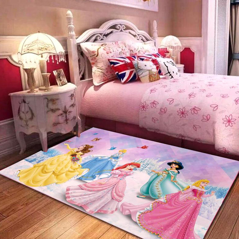 BowLift | Pink and Green Children Rug Polyester Cartoon Character Pattern Rug Pet-Friendly Washable Non-Slip Backing Rug for Decoration