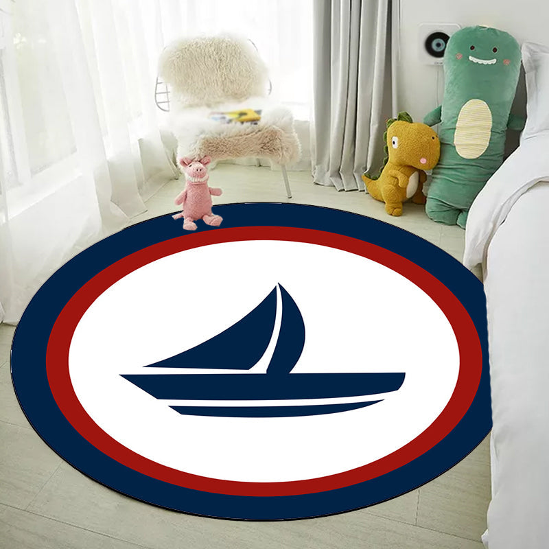 BowLift | Unique navigation pattern rug with ship and anchor Blue and White children's rug Polyester Washable Pet-friendly Non-slip rug for children's room