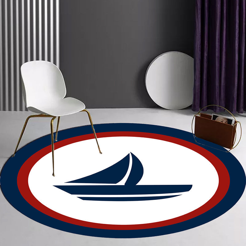 BowLift | Unique navigation pattern rug with ship and anchor Blue and White children's rug Polyester Washable Pet-friendly Non-slip rug for children's room