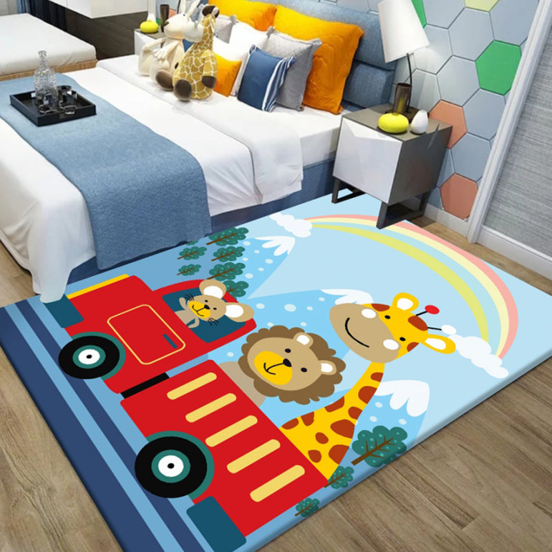 BowLift | Unique Cartoon Animal Pattern Rug Black and Blue Kids Rug Polyester Pet Friendly Washable Area Rug for Children's Room