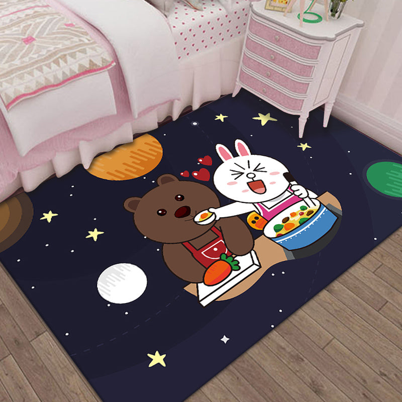 BowLift | Unique Cartoon Animal Pattern Rug Black and Blue Kids Rug Polyester Pet Friendly Washable Area Rug for Children's Room