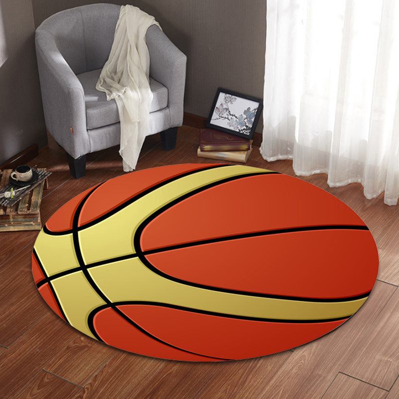 BowLift | Fancy Sports Pattern Rug Orange and White Children's Rug Polyester Washable Pet-Friendly Non-Slip Rug for the Children's Room