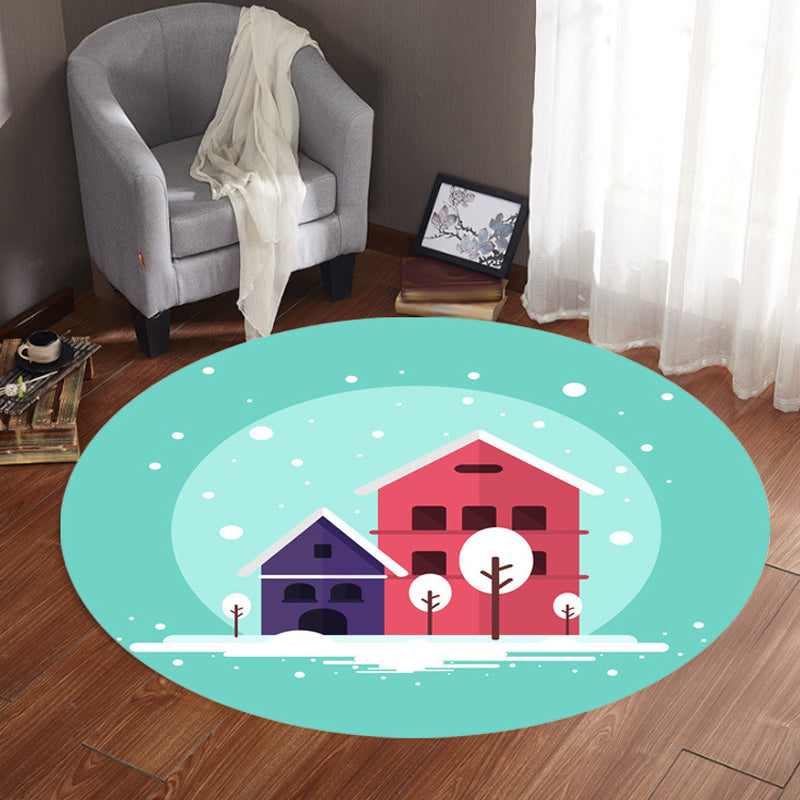 BowLift | Stylish House Pattern Rug Pink and Green Children's Area Rug Polyester Pet-Friendly Washable Non-Slip Backing Area Rug for Nursery
