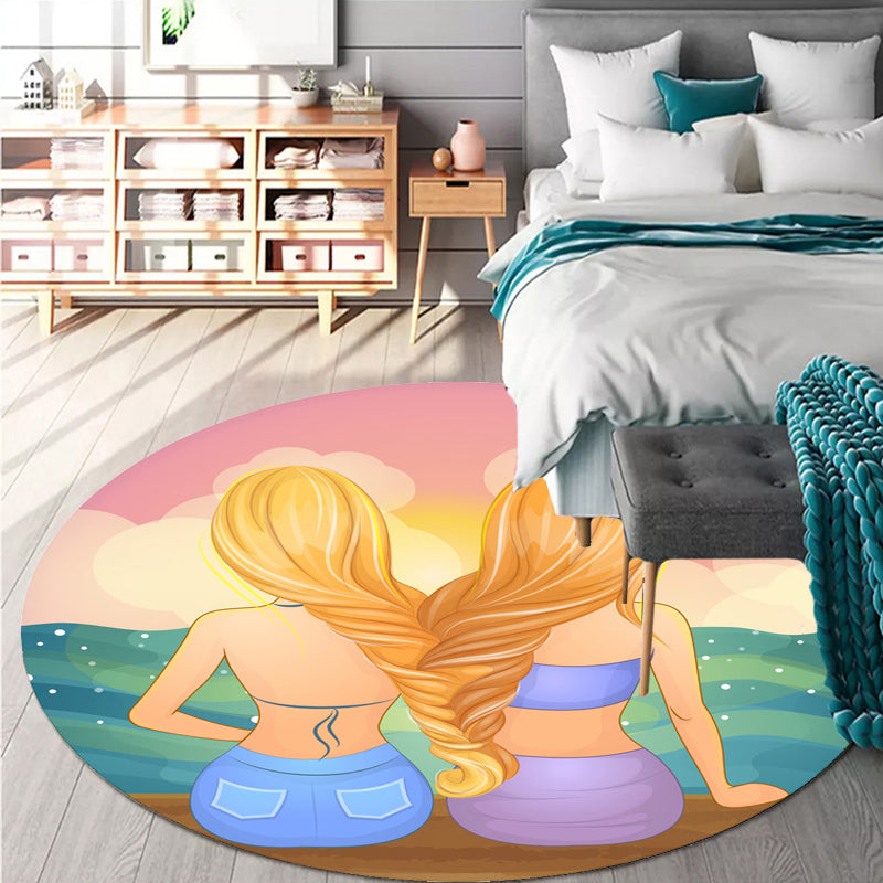 BowLift | Stylish House Pattern Rug Pink and Green Children's Area Rug Polyester Pet-Friendly Washable Non-Slip Backing Area Rug for Nursery