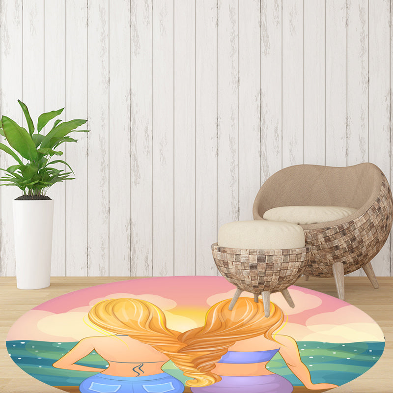 BowLift | Stylish House Pattern Rug Pink and Green Children's Area Rug Polyester Pet-Friendly Washable Non-Slip Backing Area Rug for Nursery