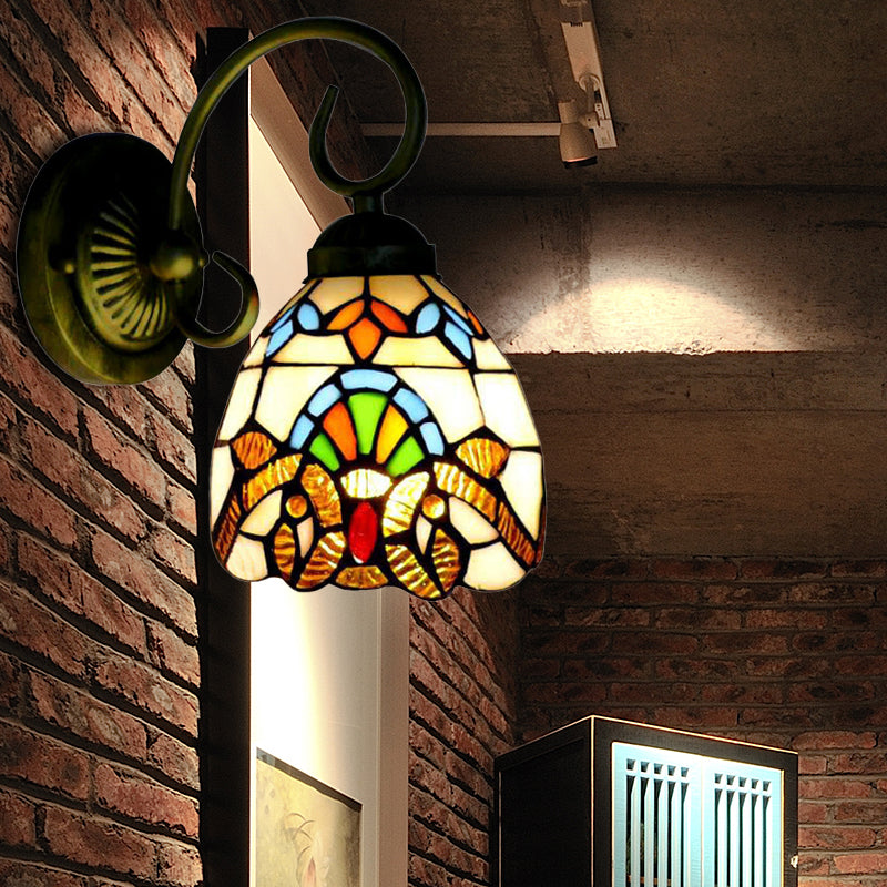 BowLift | Dome Wall Light with Blue / Brown Glass Shade Victorian Style 1 Light Mini Wall Lamp in Brass Finish