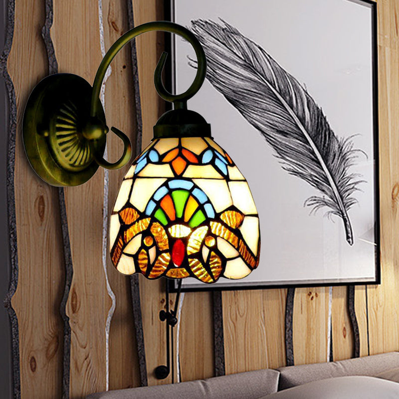 BowLift | Dome Wall Light with Blue / Brown Glass Shade Victorian Style 1 Light Mini Wall Lamp in Brass Finish