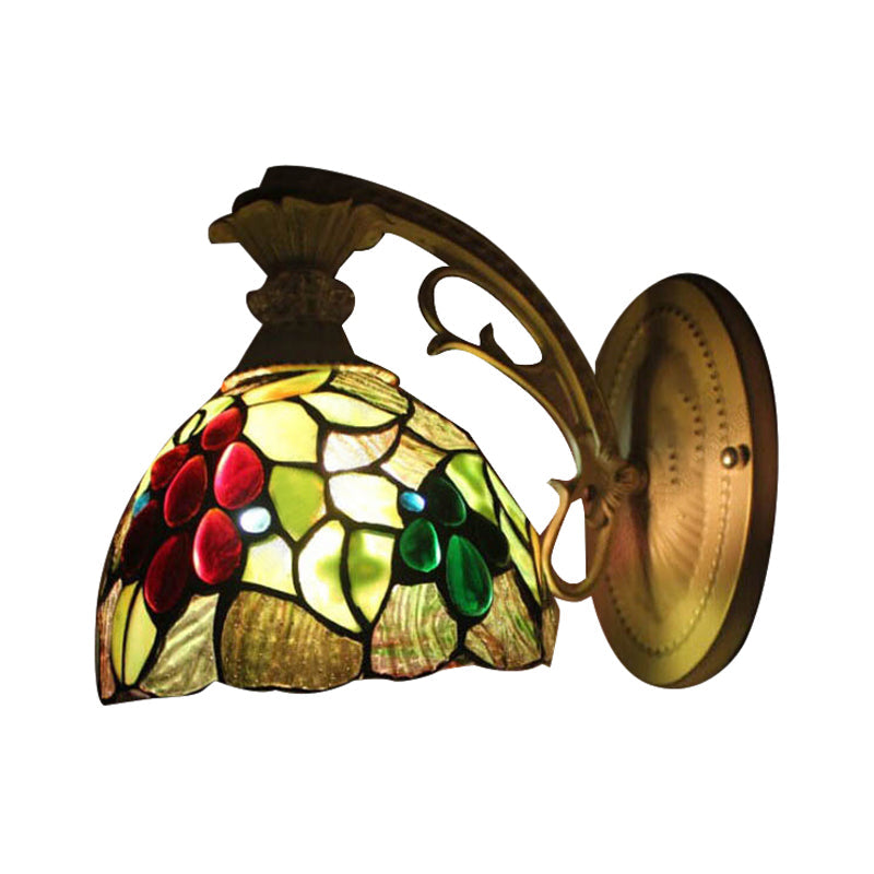 BowLift | Light Green Glass Dome Wall Lamp Fixture Tiffany 1 Head Antique Bronze Wall Lamp with Arch/Curved Arm