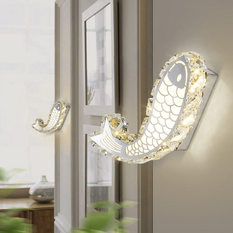 BowLift | LED Wall Mounted Nightstand Lamp Contemporary Chrome Wall Light with Crystal Block Shade