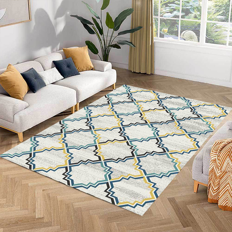 BowLift | Stylish striped pattern carpet with flowers gray and yellow Bohemian carpet synthetic pet-friendly non-slip back washable carpet for the living room